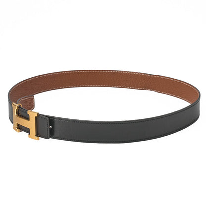 HERMES H Belt Belt 90 Box Calf x Togo Black x Gold Gold-Tone Hardware, Pre-Owned