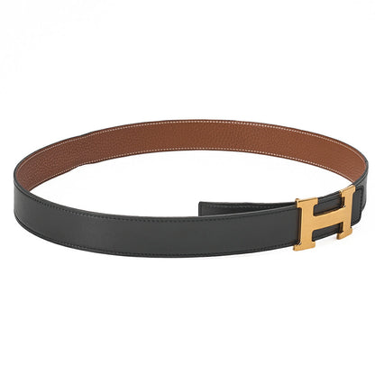 HERMES H Belt Belt 90 Box Calf x Togo Black x Gold Gold-Tone Hardware, Pre-Owned