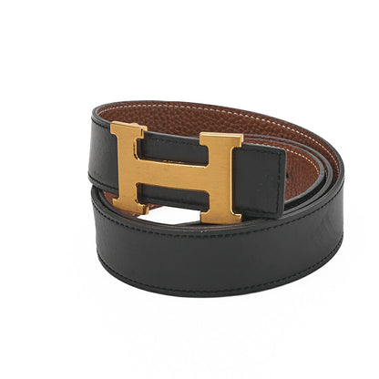 HERMES H Belt Belt 90 Box Calf x Togo Black x Gold Gold-Tone Hardware, Pre-Owned