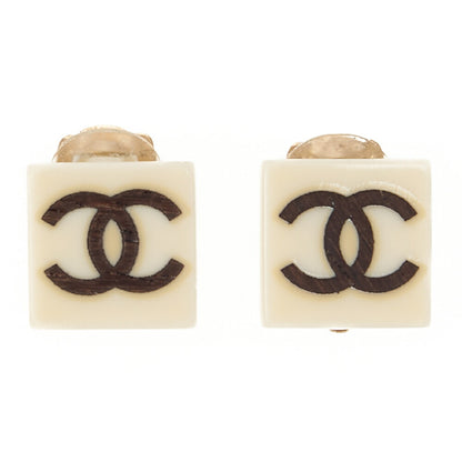 CHANEL ピアス スクエア ココマーク 白 x 黒 (GP)ゴールド金具 中古