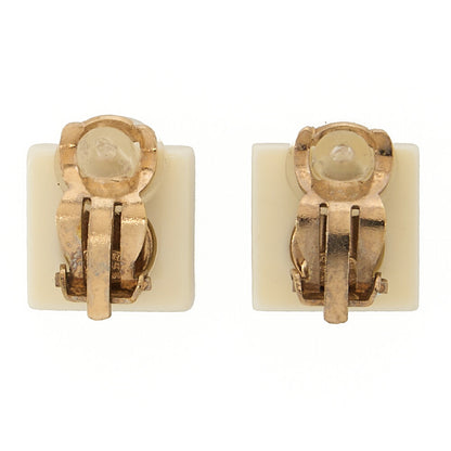 CHANEL ピアス スクエア ココマーク 白 x 黒 (GP)ゴールド金具 中古