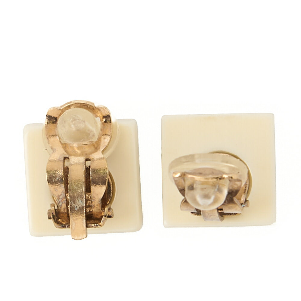 CHANEL ピアス スクエア ココマーク 白 x 黒 (GP)ゴールド金具 中古