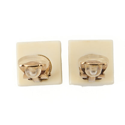 CHANEL ピアス スクエア ココマーク 白 x 黒 (GP)ゴールド金具 中古