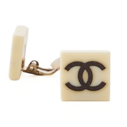 CHANEL ピアス スクエア ココマーク 白 x 黒 (GP)ゴールド金具 中古