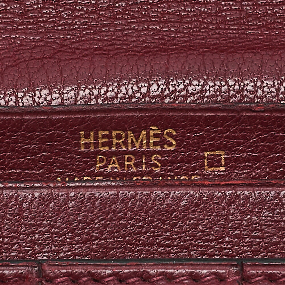 HERMES ベアンスフレ アリゲーター 2つ折り長財布 ボルドー ゴールド金具 中古
