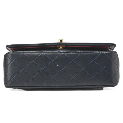 シャネル ラムスキン マトラッセ フル フラップ ターンロック チェーン ショルダーバッグ ネイビー ゴールド金具 中古品