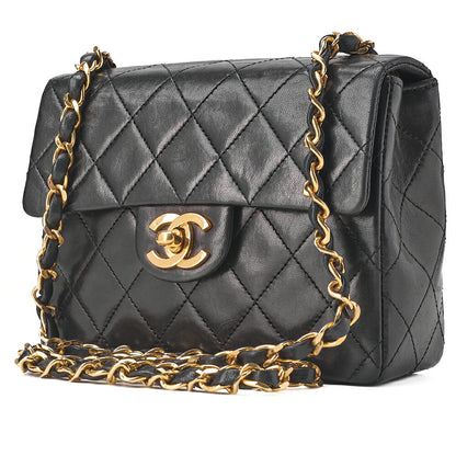 CHANEL Chain Shoulder Bag Mini Matelasse 17cm Lambskin Black Gold-Tone Hardware, Pre-Owned