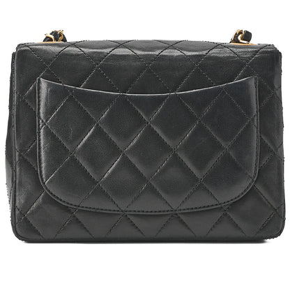 CHANEL Chain Shoulder Bag Mini Matelasse 17cm Lambskin Black Gold-Tone Hardware, Pre-Owned