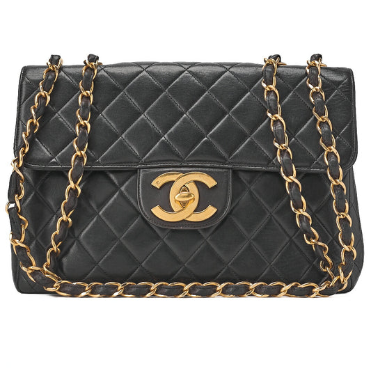 CHANEL Chain Shoulder Bag Coco Mark Deca Matelasse 30cm Single Flap Lambskin Black Gold-Tone Hardware, Pre-Owned