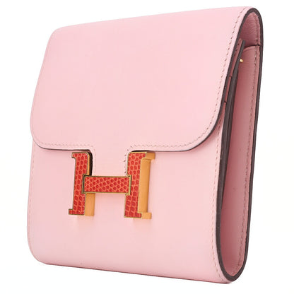 HERMES コンスタンス コンパクト ウォレット スイフト x リザード ローズサクラ ゴールド金具 中古