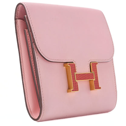 HERMES コンスタンス コンパクト ウォレット スイフト x リザード ローズサクラ ゴールド金具 中古