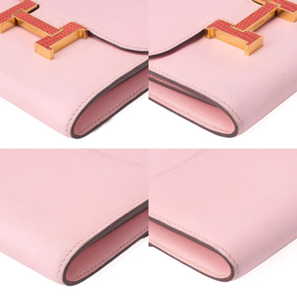 HERMES コンスタンス コンパクト ウォレット スイフト x リザード ローズサクラ ゴールド金具 中古