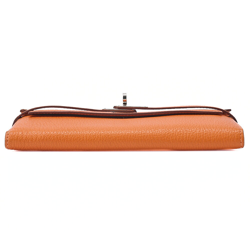 HERMES ケリーウォレット 3つ折り長財布 シェーブル オレンジ シルバー金具 中古