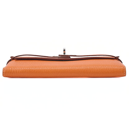 HERMES ケリーウォレット 3つ折り長財布 シェーブル オレンジ シルバー金具 中古