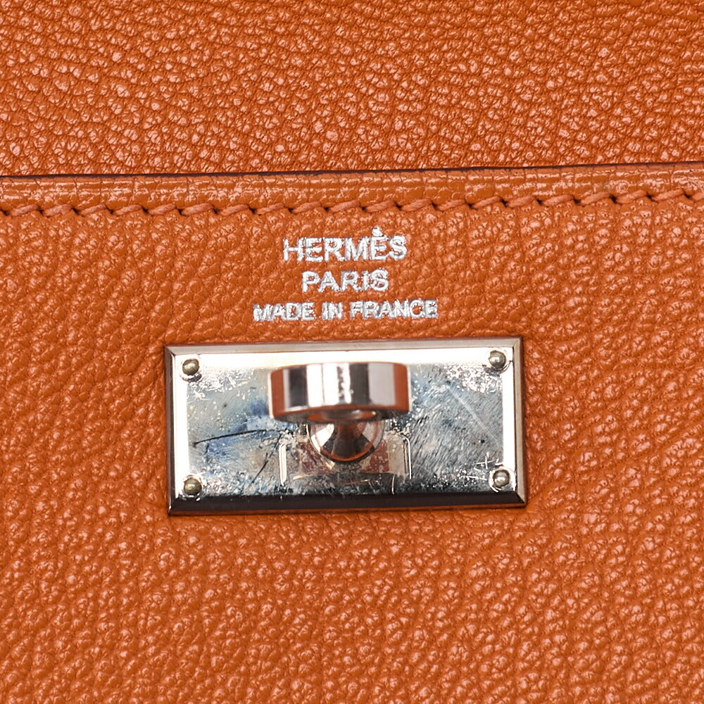 HERMES ケリーウォレット 3つ折り長財布 シェーブル オレンジ シルバー金具 中古