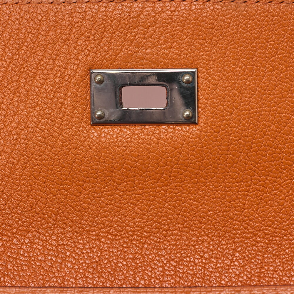 HERMES ケリーウォレット 3つ折り長財布 シェーブル オレンジ シルバー金具 中古