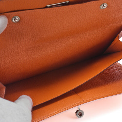 HERMES ケリーウォレット 3つ折り長財布 シェーブル オレンジ シルバー金具 中古