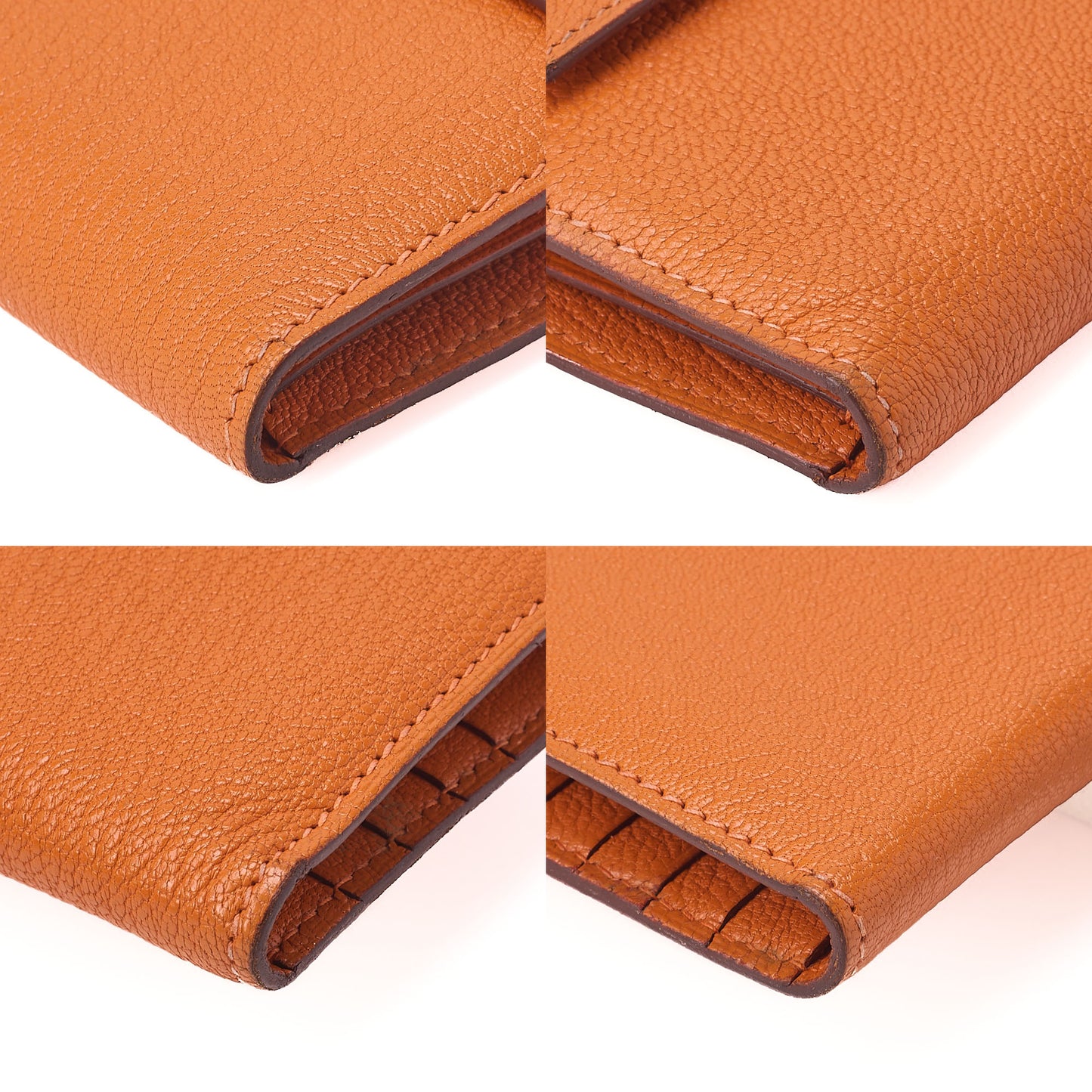 HERMES ケリーウォレット 3つ折り長財布 シェーブル オレンジ シルバー金具 中古