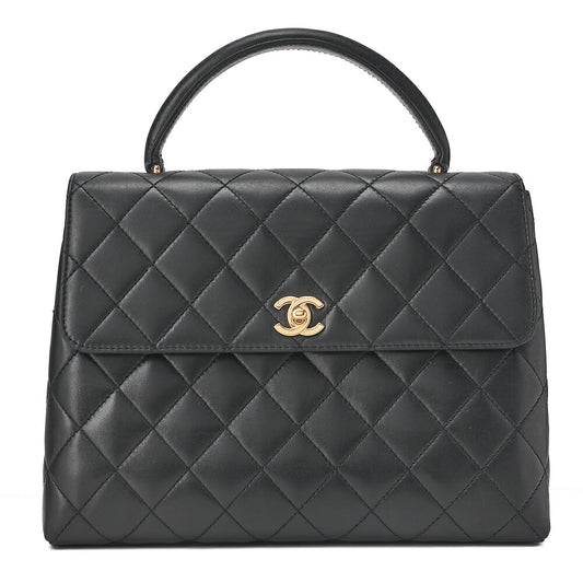 CHANEL Handbag Matelasse Turnlock Kelly Shape Lambskin Black Gold-Tone Hardware, Pre-Owned