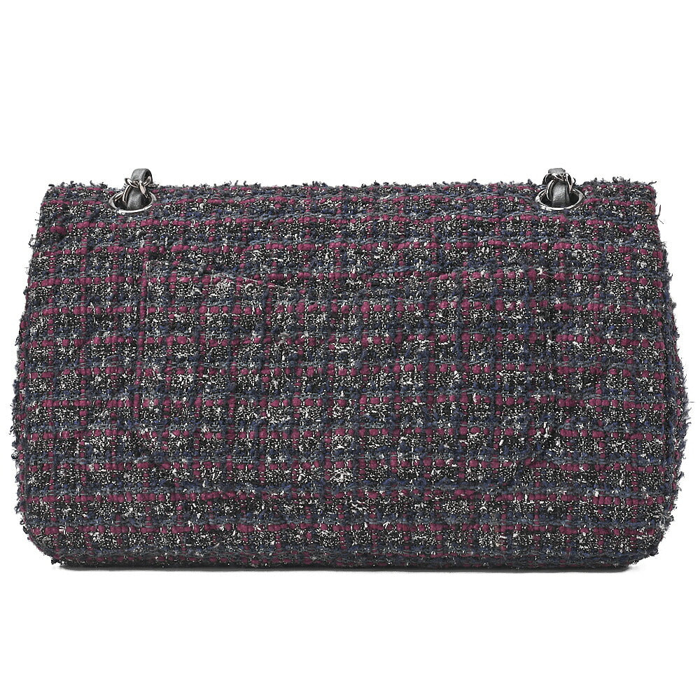 CHANEL マトラッセ ツイード ダブルフラップ 25cm チェーンショルダー パープル x シルバー金具 中古品