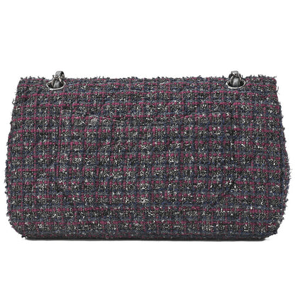 CHANEL マトラッセ ツイード ダブルフラップ 25cm チェーンショルダー パープル x シルバー金具 中古品