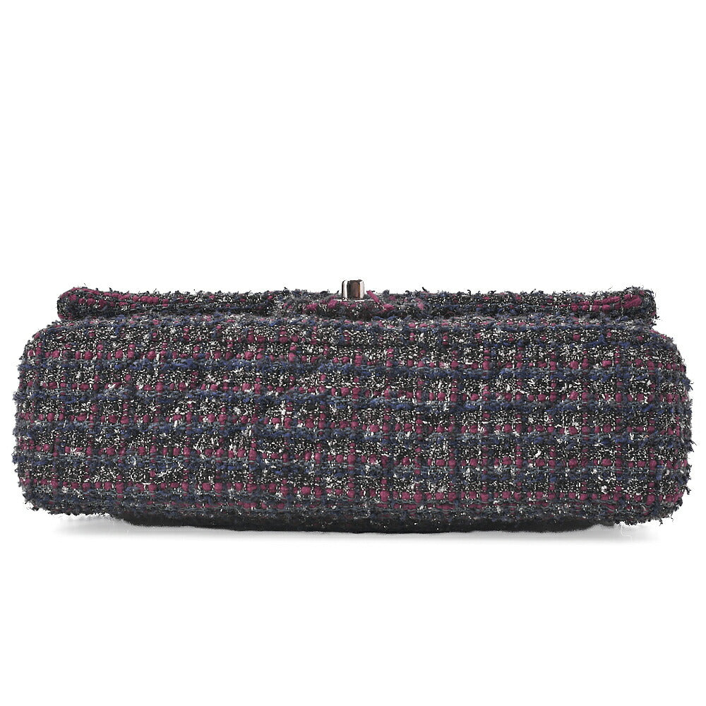 CHANEL マトラッセ ツイード ダブルフラップ 25cm チェーンショルダー パープル x シルバー金具 中古品
