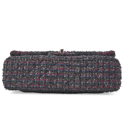 CHANEL マトラッセ ツイード ダブルフラップ 25cm チェーンショルダー パープル x シルバー金具 中古品