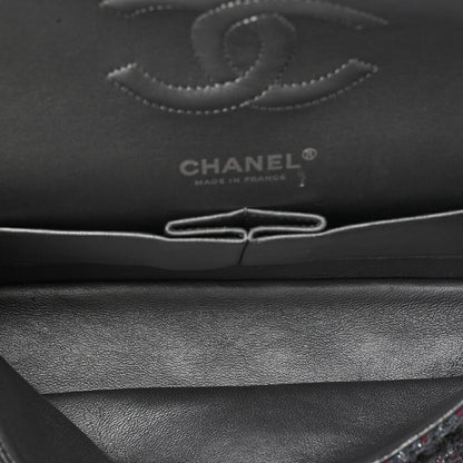 CHANEL マトラッセ ツイード ダブルフラップ 25cm チェーンショルダー パープル x シルバー金具 中古品
