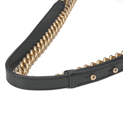シャネル ツイード×ラムスキン ボーイシャネル 編み込みチェーン ショルダーバッグ 黒 ゴールド金具 中古