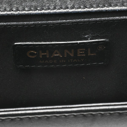 シャネル ツイード×ラムスキン ボーイシャネル 編み込みチェーン ショルダーバッグ 黒 ゴールド金具 中古