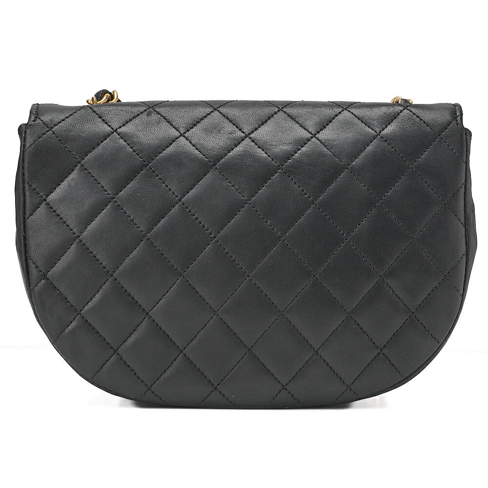 CHANEL Matelasse Round Flap Half Moon Chain Shoulder Bag Lambskin Black Gold-Tone Hardware, Pre-Owned