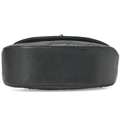 CHANEL Matelasse Round Flap Half Moon Chain Shoulder Bag Lambskin Black Gold-Tone Hardware, Pre-Owned