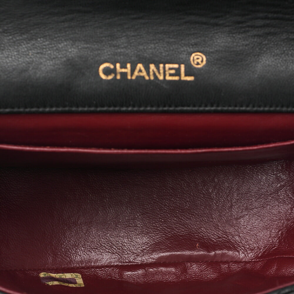 CHANEL Matelasse Round Flap Half Moon Chain Shoulder Bag Lambskin Black Gold-Tone Hardware, Pre-Owned