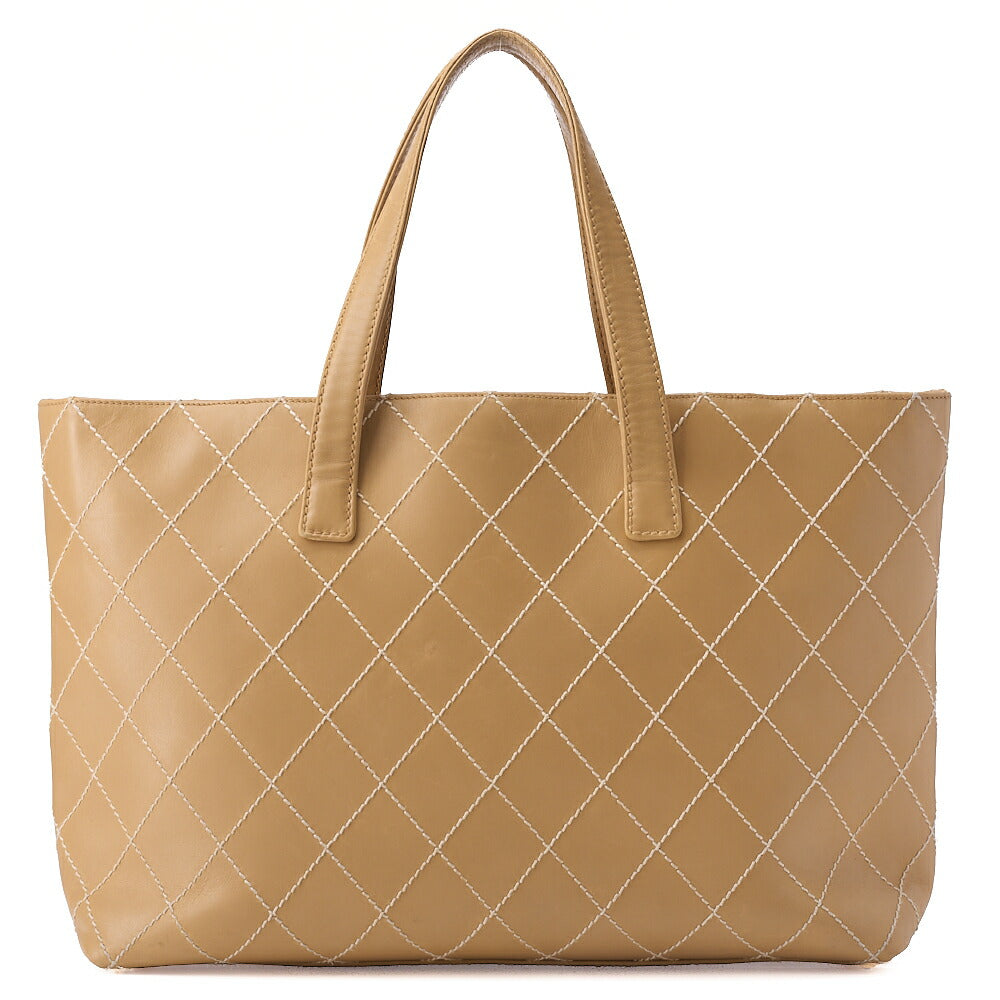CHANEL ココマーク ワイルドステッチ トートバッグ カーフレザー ベージュ ゴールド金具 中古