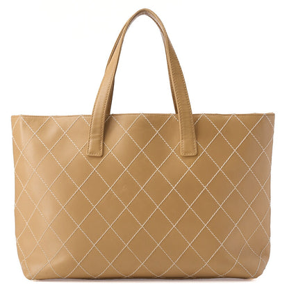 CHANEL ココマーク ワイルドステッチ トートバッグ カーフレザー ベージュ ゴールド金具 中古