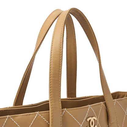 CHANEL ココマーク ワイルドステッチ トートバッグ カーフレザー ベージュ ゴールド金具 中古