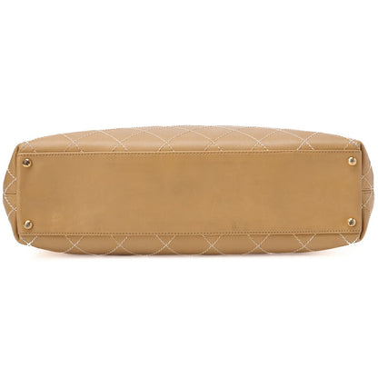 CHANEL ココマーク ワイルドステッチ トートバッグ カーフレザー ベージュ ゴールド金具 中古