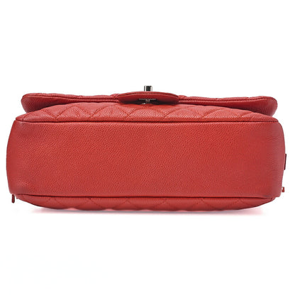 CHANEL Chain Shoulder Bag Deca Matelasse Single Flap Caviar Skin Red Silver-Tone Hardware, Pre-Owned