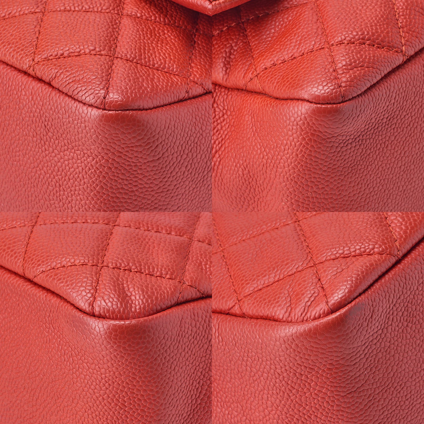 CHANEL Chain Shoulder Bag Deca Matelasse Single Flap Caviar Skin Red Silver-Tone Hardware, Pre-Owned