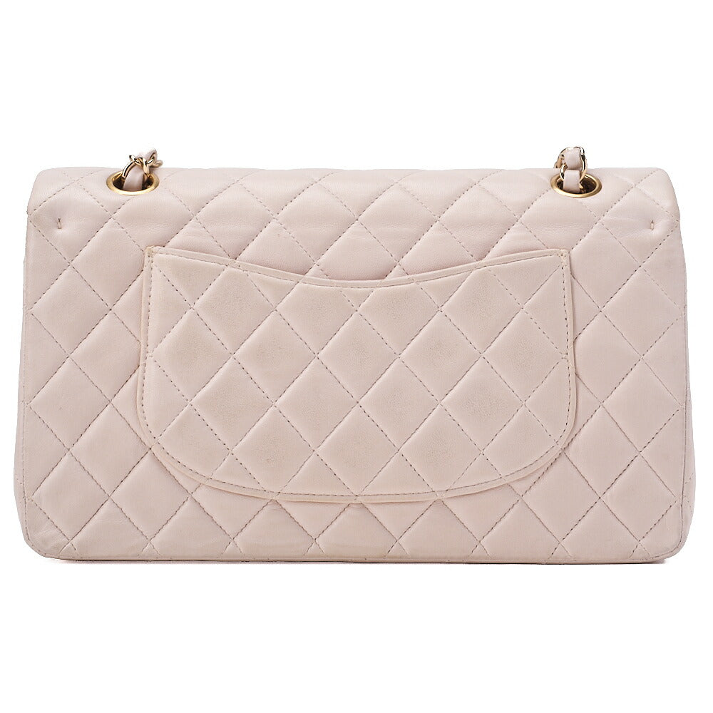 シャネル ラムスキン マトラッセ 25cm ダブルフラップ チェーンショルダー ピンク ゴールド金具 中古