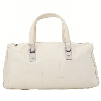 CHANEL Handbag Chocolate Bar Coco Mark Caviar Skin White Silver-Tone Hardware, Pre-Owned