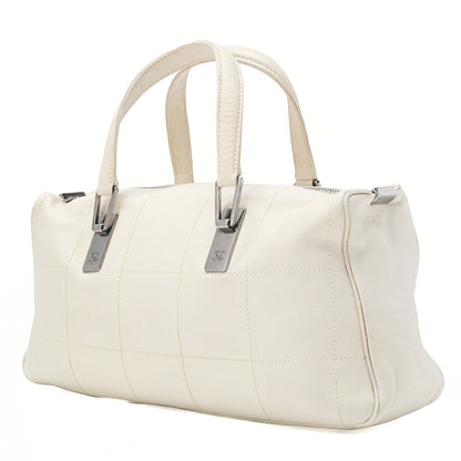 CHANEL Handbag Chocolate Bar Coco Mark Caviar Skin White Silver-Tone Hardware, Pre-Owned