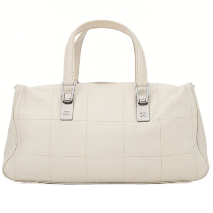 CHANEL Handbag Chocolate Bar Coco Mark Caviar Skin White Silver-Tone Hardware, Pre-Owned