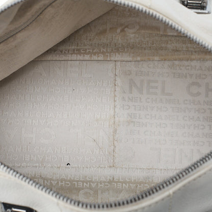 CHANEL Handbag Chocolate Bar Coco Mark Caviar Skin White Silver-Tone Hardware, Pre-Owned