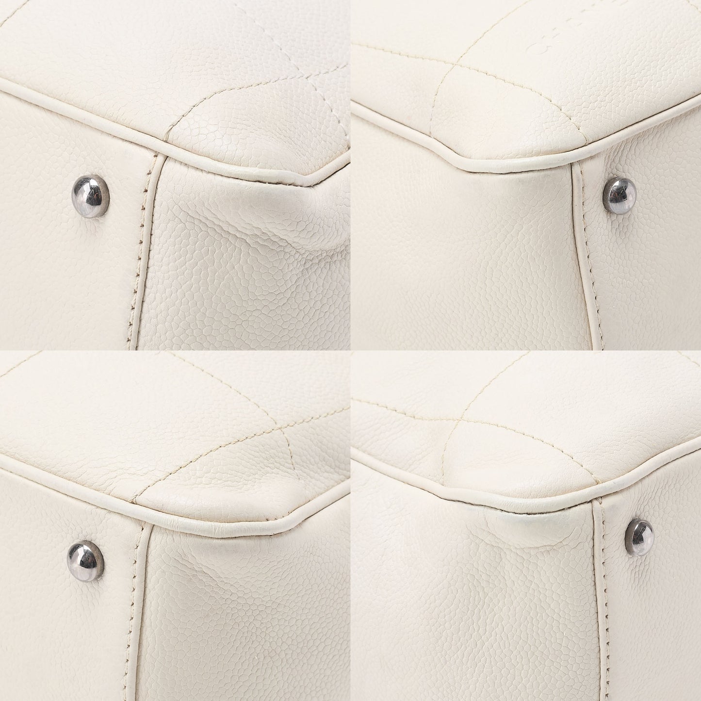 CHANEL Handbag Chocolate Bar Coco Mark Caviar Skin White Silver-Tone Hardware, Pre-Owned