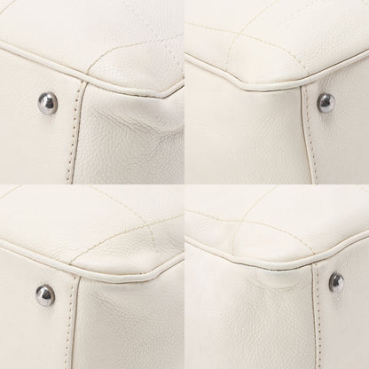 CHANEL Handbag Chocolate Bar Coco Mark Caviar Skin White Silver-Tone Hardware, Pre-Owned