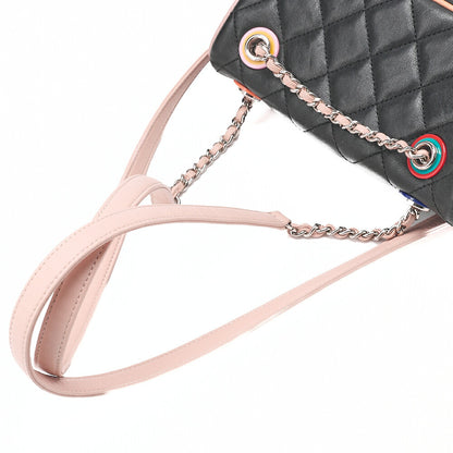 CHANEL Lambskin MatelasseTurnlock Chain Backpack Black X Multicolor Silver-Tone Hardware, Pre-Owned