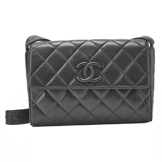 CHANEL Matelasse Cocomark Single Magnetic Lock One Shoulder Bag Lambskin Black Gold-Tone Hardware, Pre-Owned