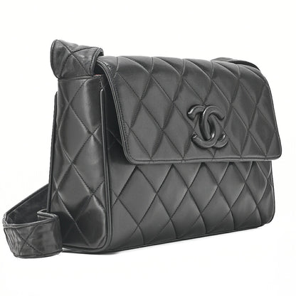 CHANEL Matelasse Cocomark Single Magnetic Lock One Shoulder Bag Lambskin Black Gold-Tone Hardware, Pre-Owned