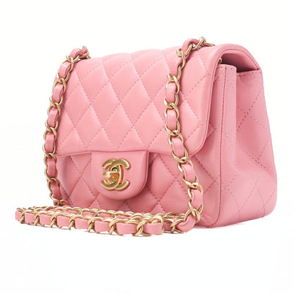 CHANEL Mini Matelasse 17cm Chain Shoulder Bag Lambskin Pink Gold-Tone Hardware, Pre-Owned